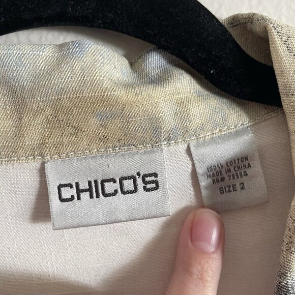 Chicos Women Sz 2/M Off White Landscape Scene 3/4 Sleeve Casual Blazer Jacket - Picture 6 of 8